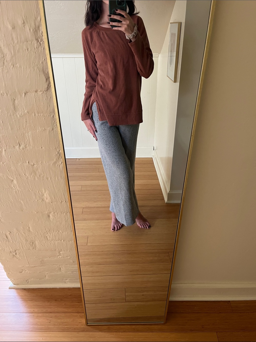 Caslon Ribbed Long Sleeve Top in Rust